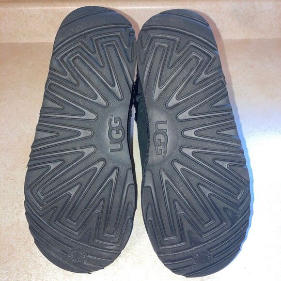 UGG Suede Boots Mini Fluff Quilted Sz 7 EU 38 Black Slip On Fur Top 3 Color Logo - Picture 7 of 10